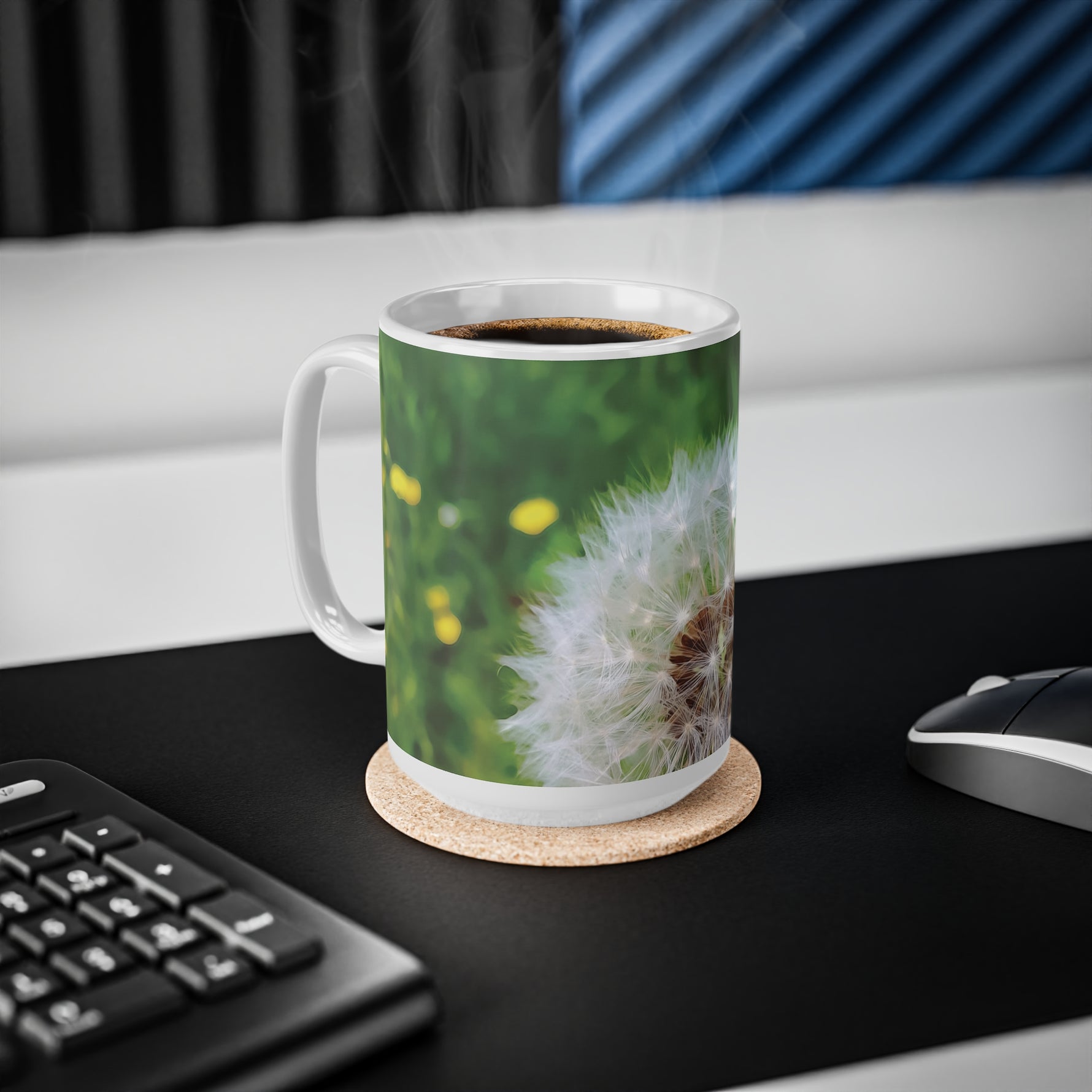 Ceramic White Cup 15oz - Flower of Dandelion