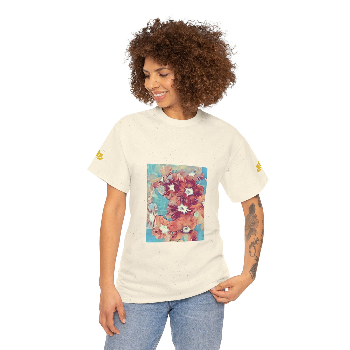 Unisex Heavy Cotton Tee - Poly Art - Flower of in sky blue and red