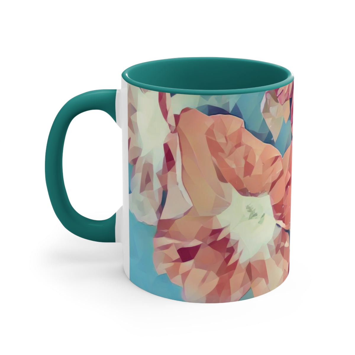 Mug 11oz - Poly Art - Flowers in sky blue and red (Variant 1)