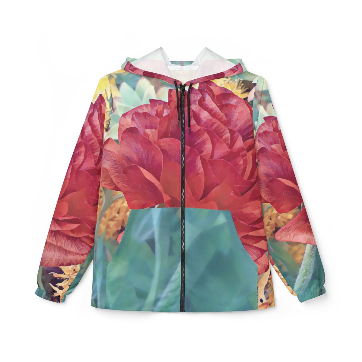 Windbreaker Jacket - Poly Art - Flower of Dahlia in Red (Variant 1)