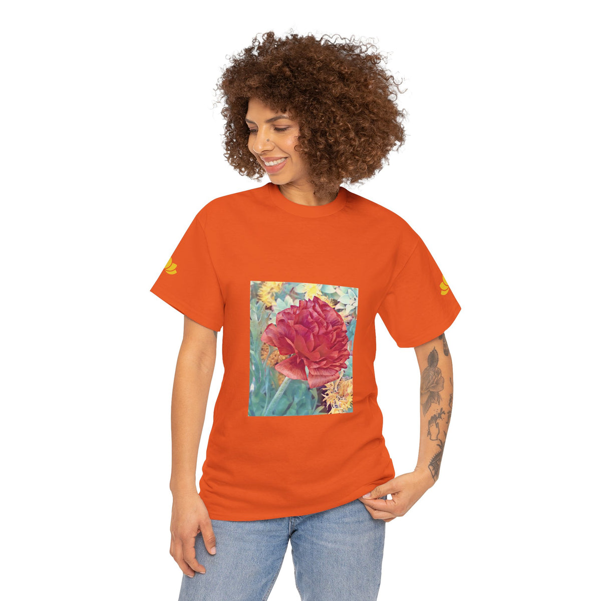 Unisex Heavy Cotton Tee - Poly Art - Flower of Dahlia in Red