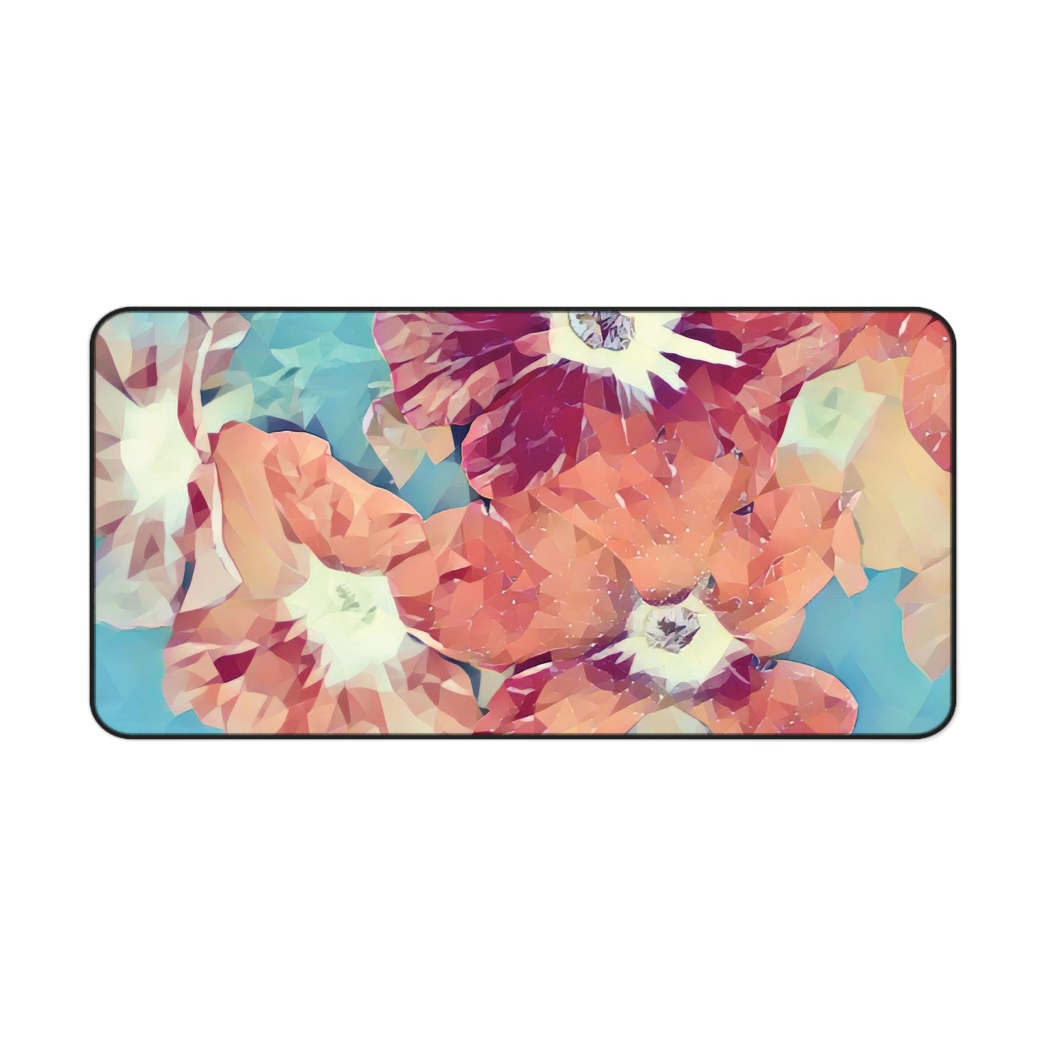 Desk Mat - Poly Art - Flowers, light blue and red colors (Variant 3)