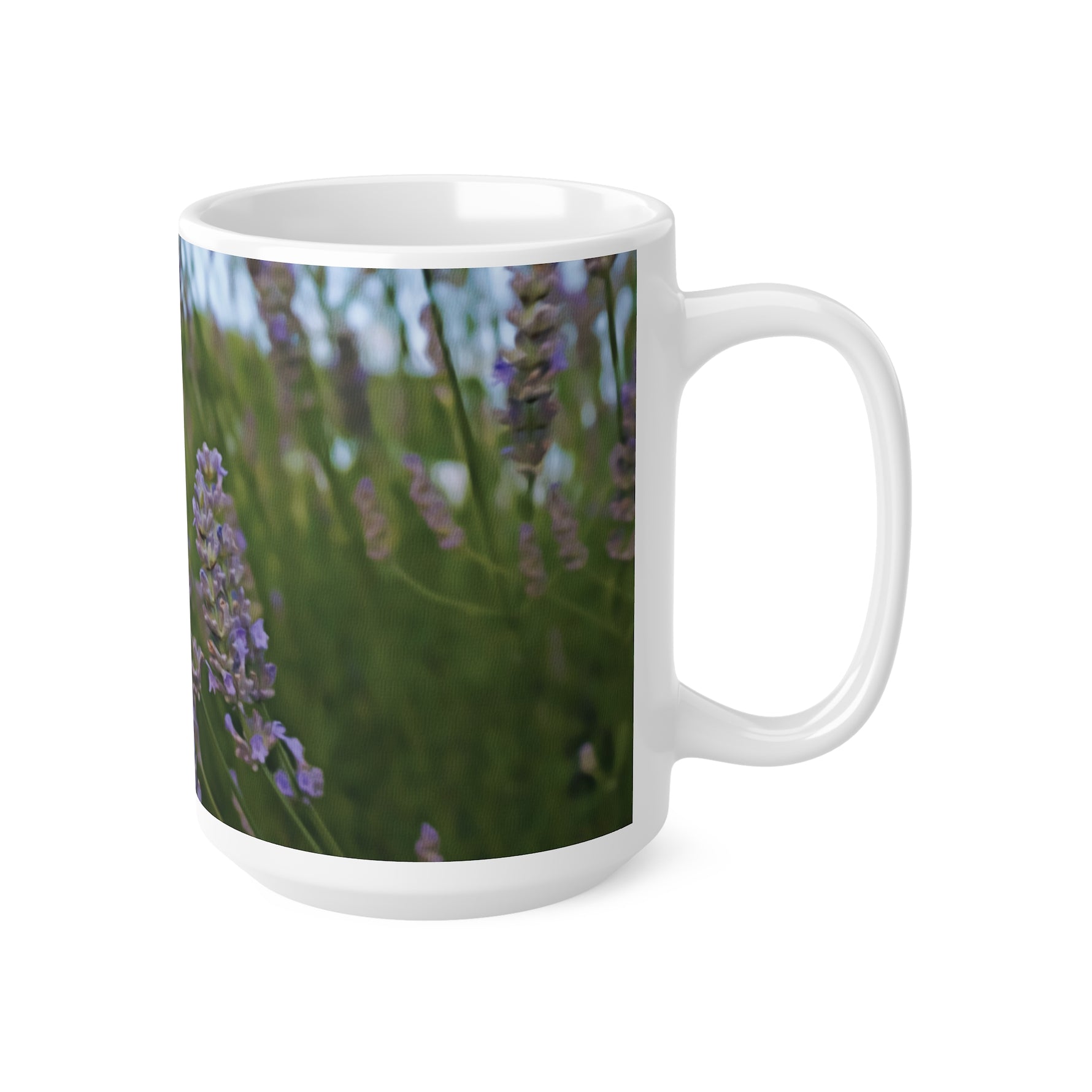Ceramic White Cup 15oz - Flower of Lavender with bombus insect (Variant 2)