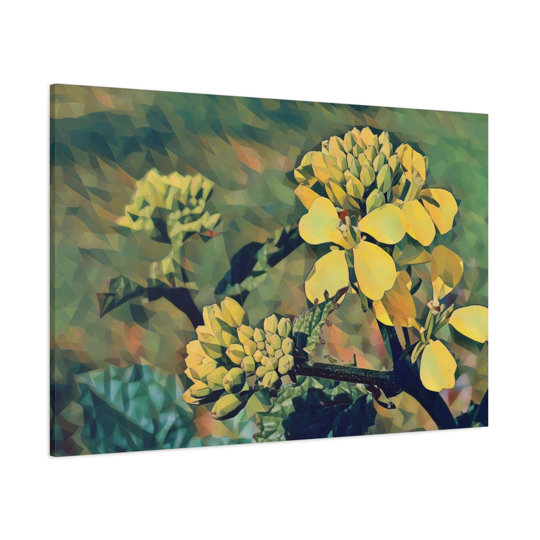 Stretched Matte Canvas - Poly Art - Flower, Yellow