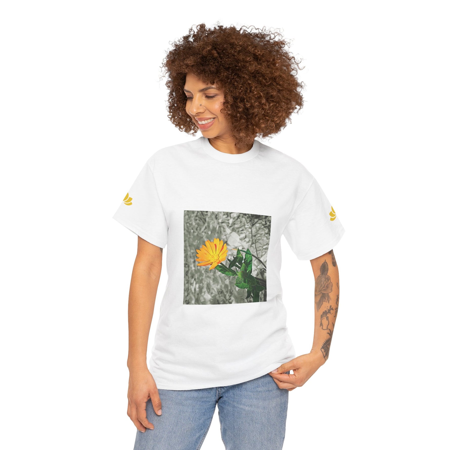 Unisex Heavy Cotton Tee - Poly Art - Flower of Calendula (Variant 1)