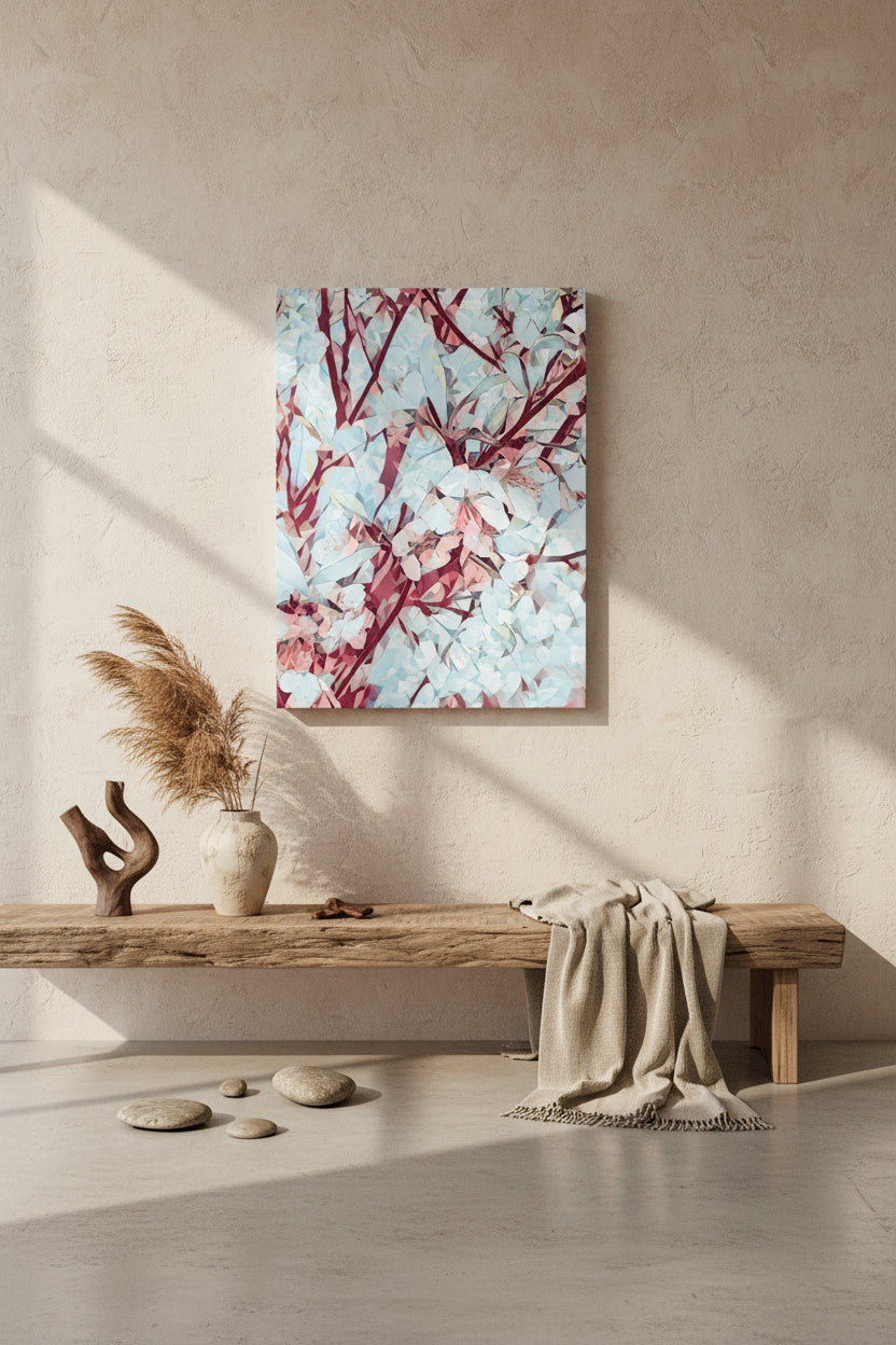 Artwork of Poly Art pattern with red and blue shapes on a white background
